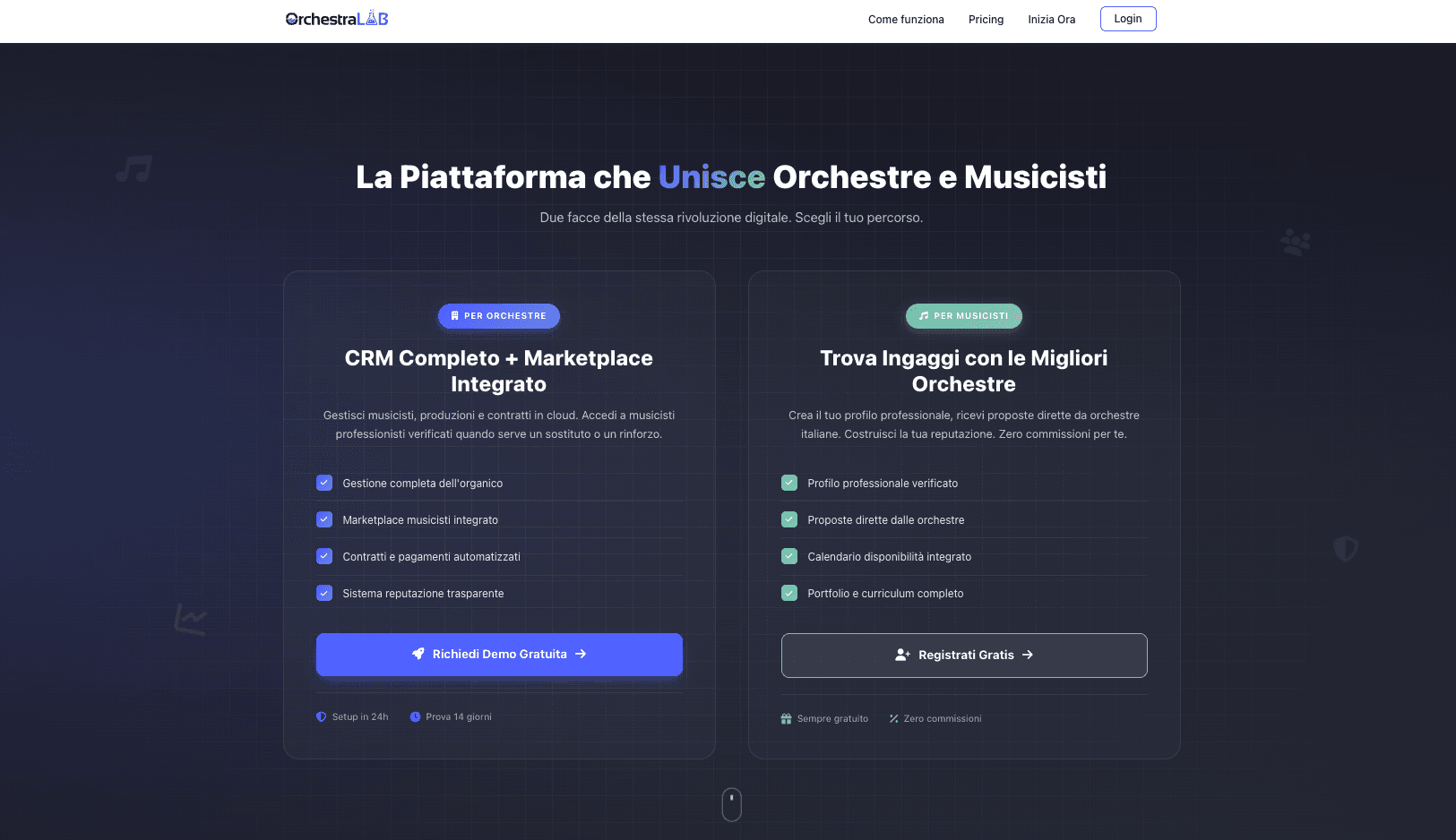 Screenshot sito OrchestraLab